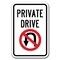 Signmission Private Drive with No U-Turn symbol 12inx18in Heavy Gauge Aluminums, A-1218 Driveway - Private No U A-1218 Driveway - Private No U - alternate 1